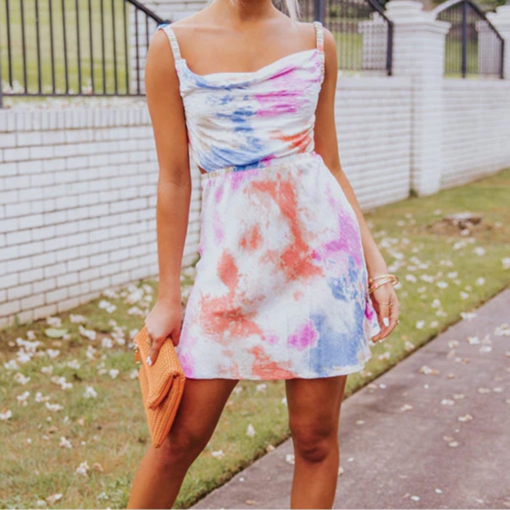 Sky to Moon tie dye open back mini dress.